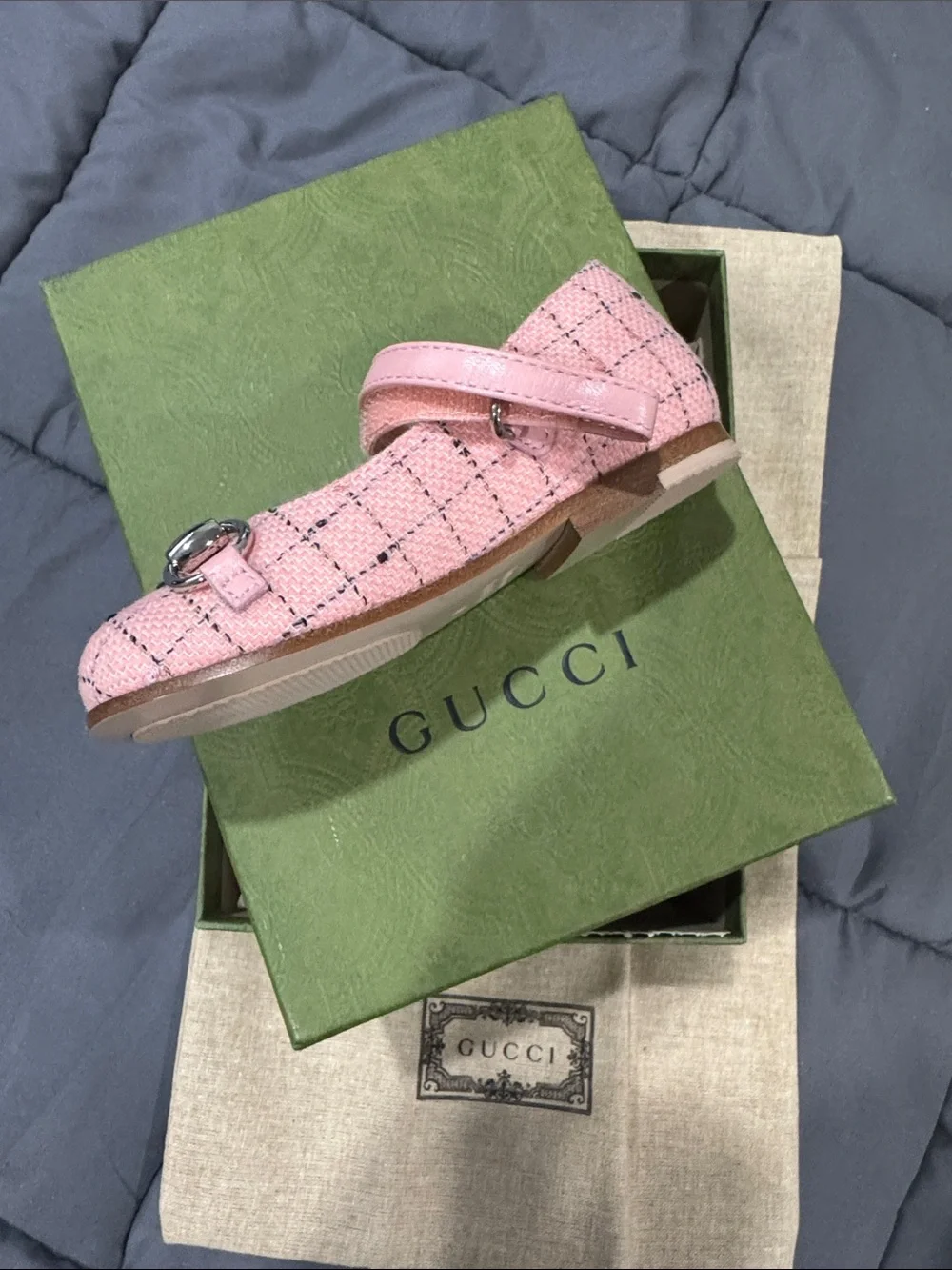 Gucci Pink Tweed Mary Jane Flat with Silver Horsebit